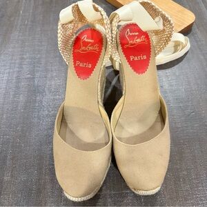 Christian Louboutin Beige Espadrille Wedges